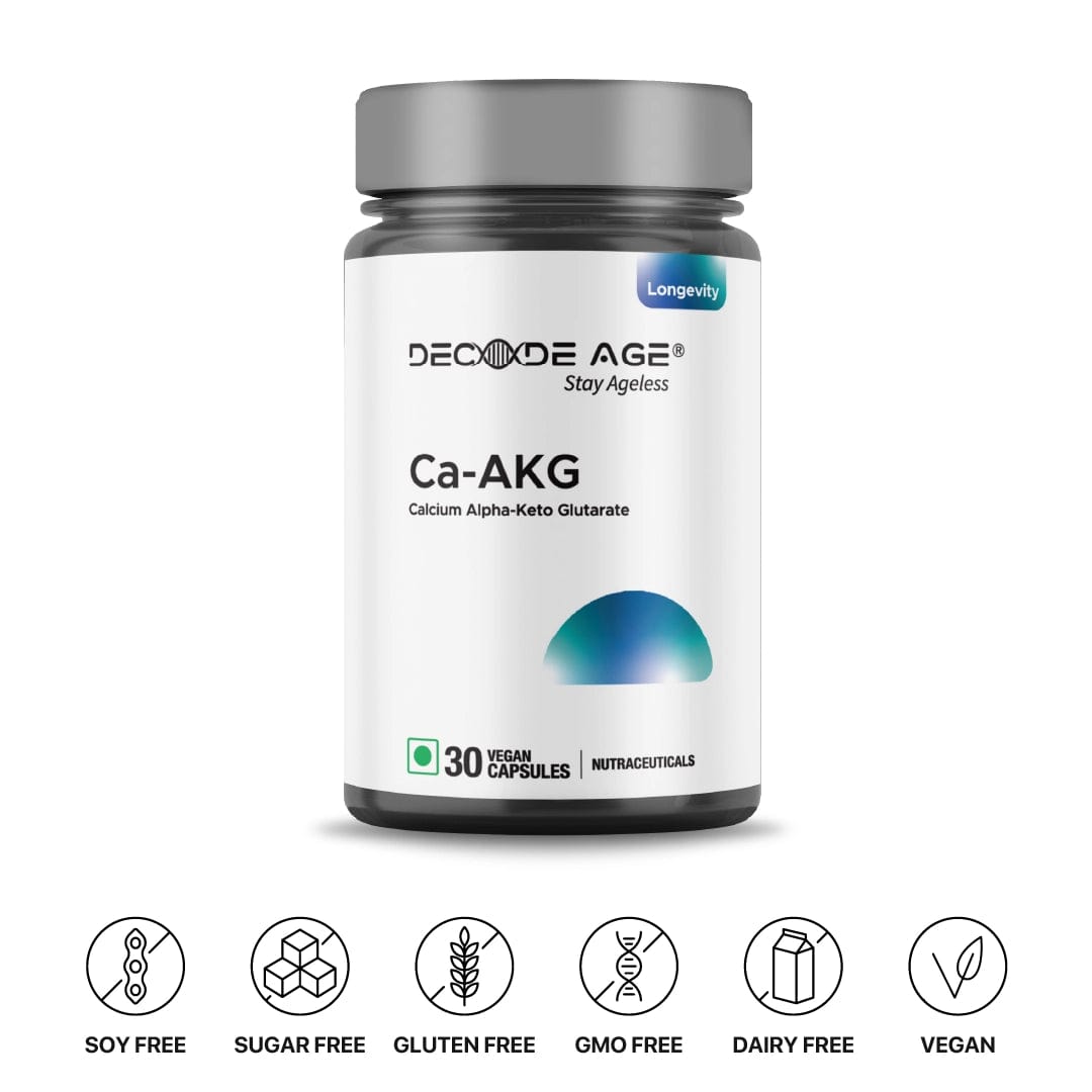 Decode Age Ca AKG Vegetarian Capsule , Calcium Alpha-Ketoglutarate, Improve Cellular Energy (Calcium Alpha-Keto Glutarate 500mg)
