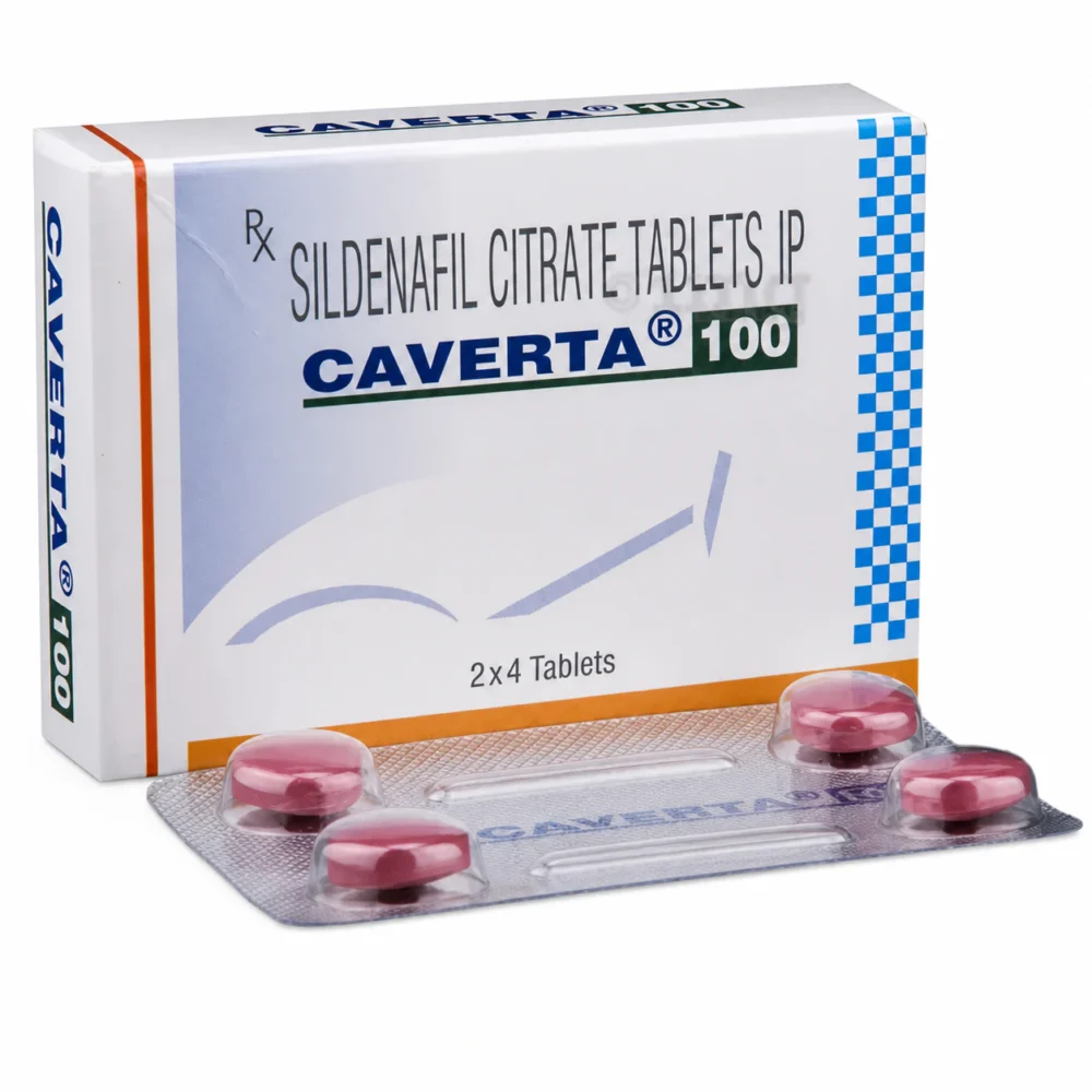 Caverta 100 (Sildenafil Citrate 100 mg) box and blister pack