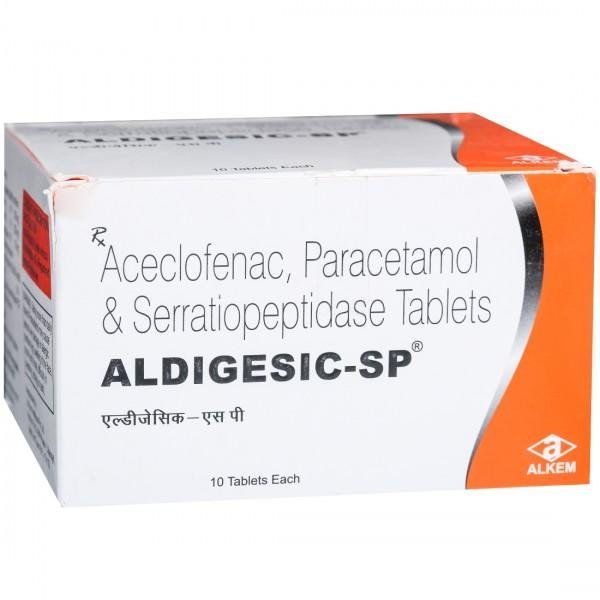 Aldigesic Sp Tablets (Aceclofenac 100mg + Paracetamol 325mg + Serratiopeptidase 10mg)